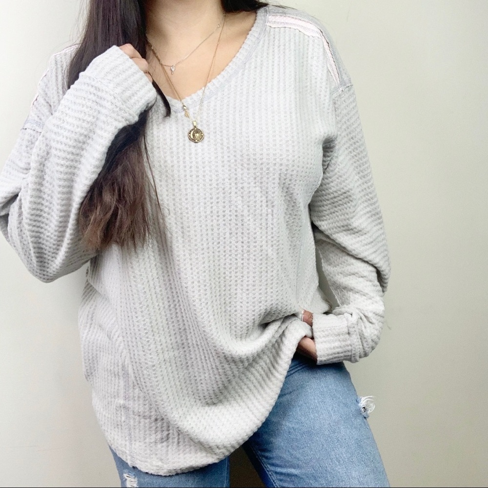 Thermal Comfy Neutral Top Oversized Large Waffle Knit Kori America NWT